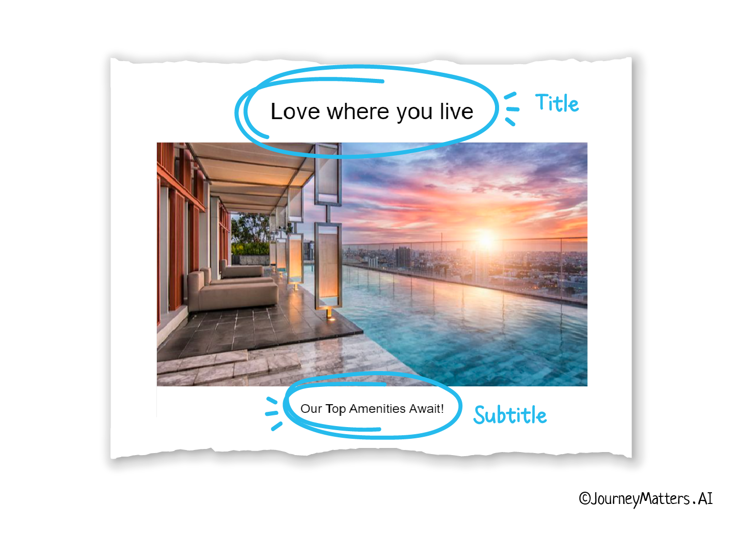 The title 'love where you live' is followed by an image, which is followed by a sub-title 'Our top amenities await'.